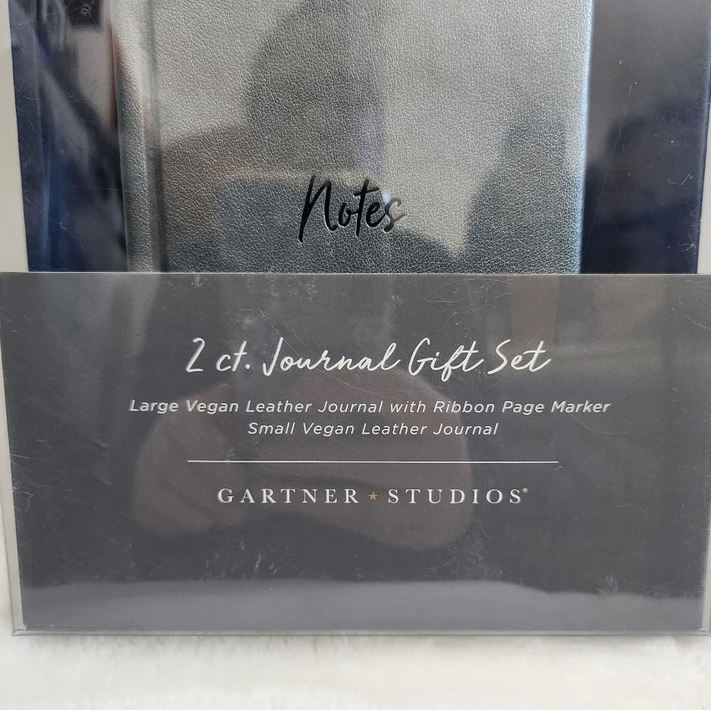 Gartner Studios Navy Blue Silver Gray Vegan Leather Journal 2 Piece Gift Set NWT